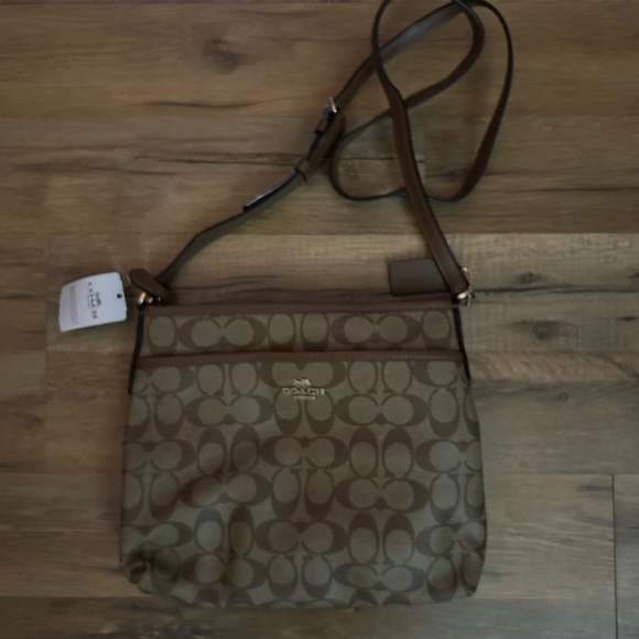 Coach Handbags - Coach Tan and Brown Signature Crossbody Bag